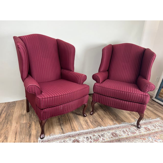Vintage Pair Burgandy Wing Back Chairs by Hamilton House For Sale - Image 4 of 8