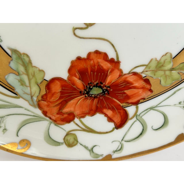 Ceramic Antique Haviland Limoges Hand-Painted Poppy Plate — Pitkin & Brooks Chicago For Sale - Image 7 of 10