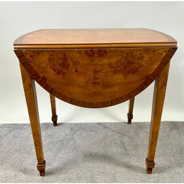 English George III Style Pembroke Burl Wood Table W Twin Drop-Leaf Sides For Sale In New York - Image 6 of 13