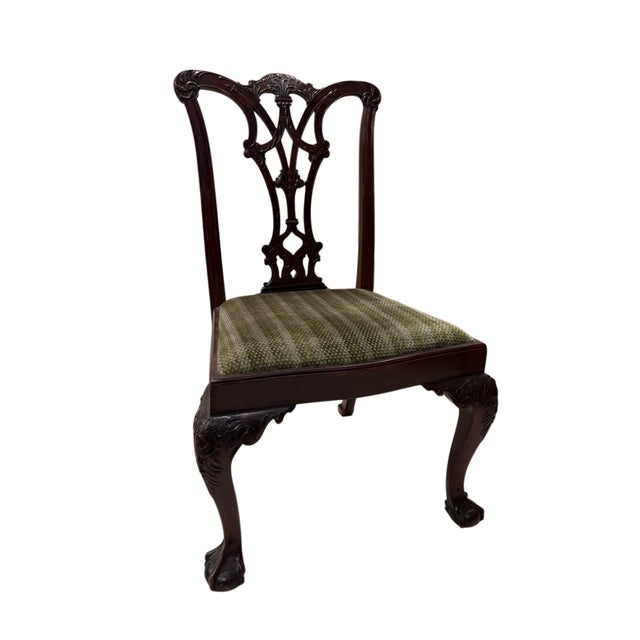 Wood Mid 20th Century Set of 12 English Chippendale Style Mahogany Dining Chairs With Ball & Claw Feet – 2 Armchairs and 10 Side Chairs For Sale - Image 7 of 10