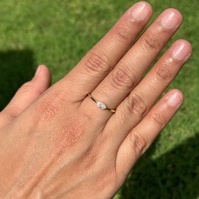 Modern Marquise Cut Diamond Solitaire Ring Size 8 in 14k Yellow Gold For Sale In New York - Image 6 of 16