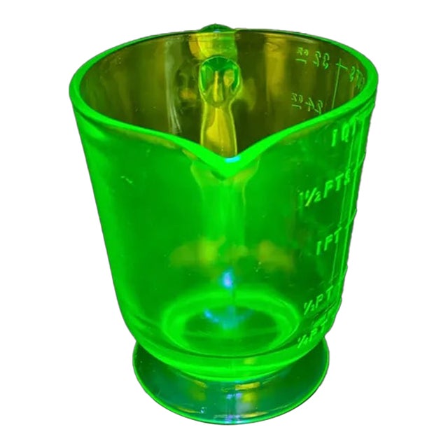 Vintage Depression Uranium Glass Footed Measuring Cup For Sale