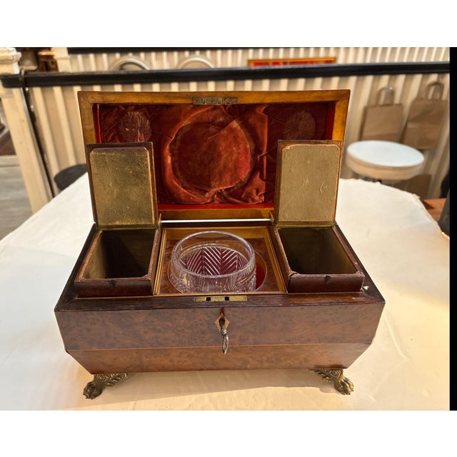 Metal English Regency Period Amboyna Wood Tea Caddy For Sale - Image 7 of 10