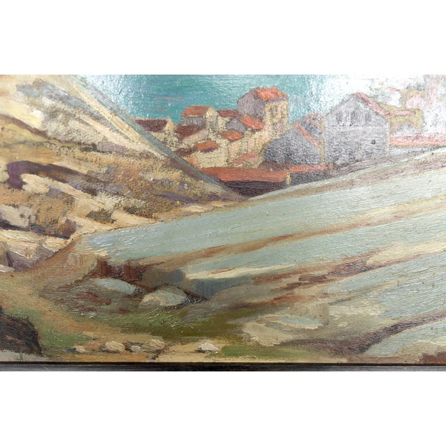 Mediterranean Coastal Town, France, 1930, Oil on Panel, Framed For Sale - Image 12 of 15