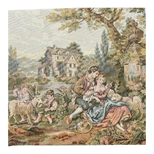Vintage Tapestry With Bucolic Scene, Early 20th Century, 28" X 27"