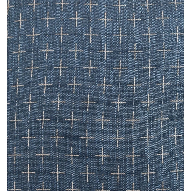Contemporary Blue & Gold Linen Feather/Down Pillow 18” Square For Sale - Image 4 of 7