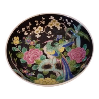 Antique Cloisonne Japanese "Nippon" Hand Painted Enamel Peacock Floral Bowl Marked For Sale