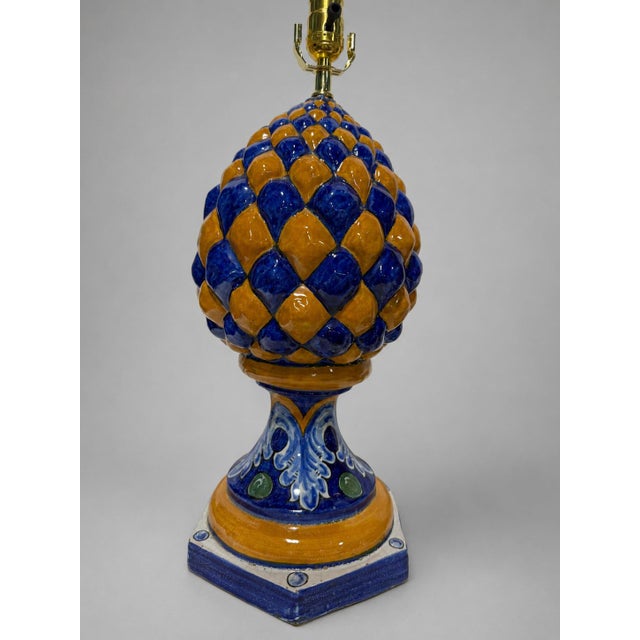Mid-Century Modern 1940s Italian Majolica Ceramic Artichoke-Form Table Lamps - a Pair For Sale - Image 3 of 9