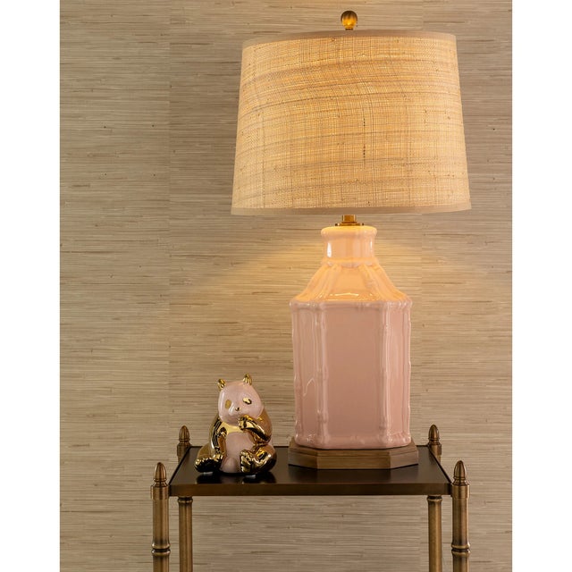 2020s Amelia Pink Bamboo Birdcage Lamp with Raffia Shade For Sale - Image 5 of 7