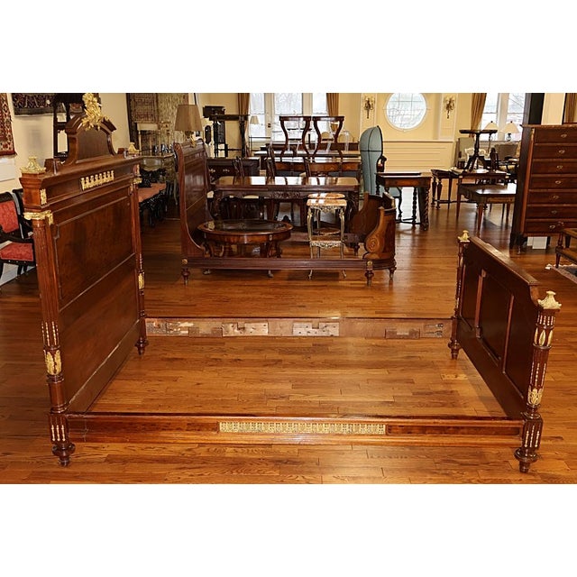 French 19th Century Bronze Mounted French Plum Pudding Acajou Mahogany Full Size Bed For Sale - Image 3 of 10