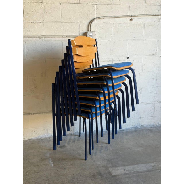 Mid-Century Modern Niels Larsen Stacking Chairs Set of 8 Danish Mid-Century Modern Vintage For Sale - Image 3 of 13