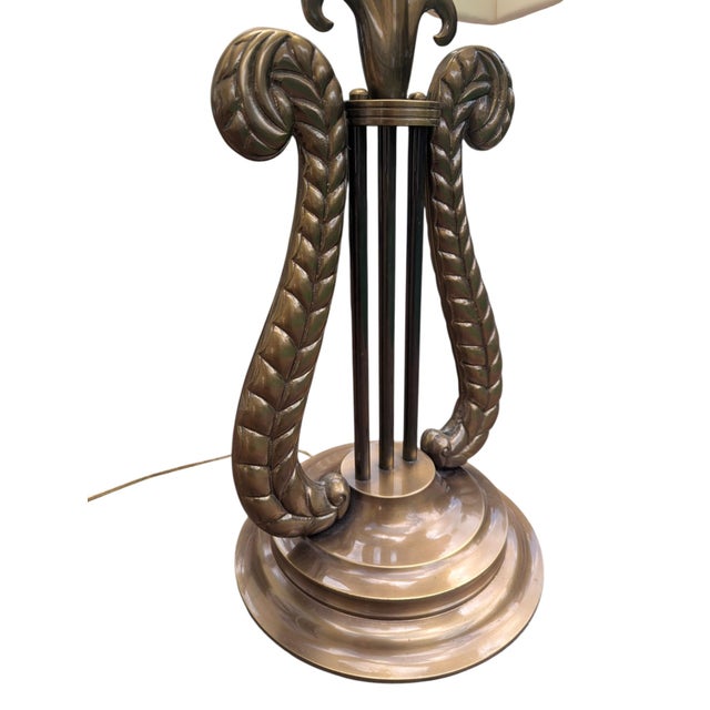 Vintage Chelsea House Neoclassical Lyre Table Lamp With Lamp Shade For Sale - Image 16 of 18