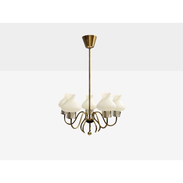 Mid-Century Modern Swedish Modern, Pendant Light, Brass, Opal Glass, Sweden, 1950s For Sale - Image 3 of 9