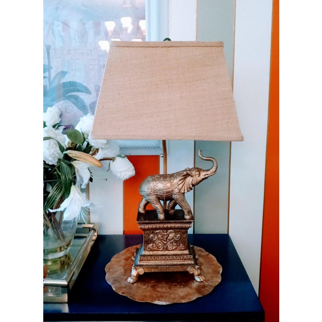 Vintage Frederick Cooper Elephant Table Lamp W/ Burlap Shade Chairish