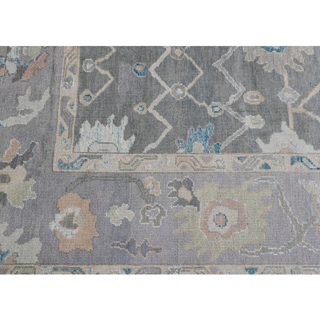 Modern Turkish Oushak Rug Gray, Ivory, and Blue Handwoven Wool Rug 8'11" X 11'8" For Sale - Image 3 of 9