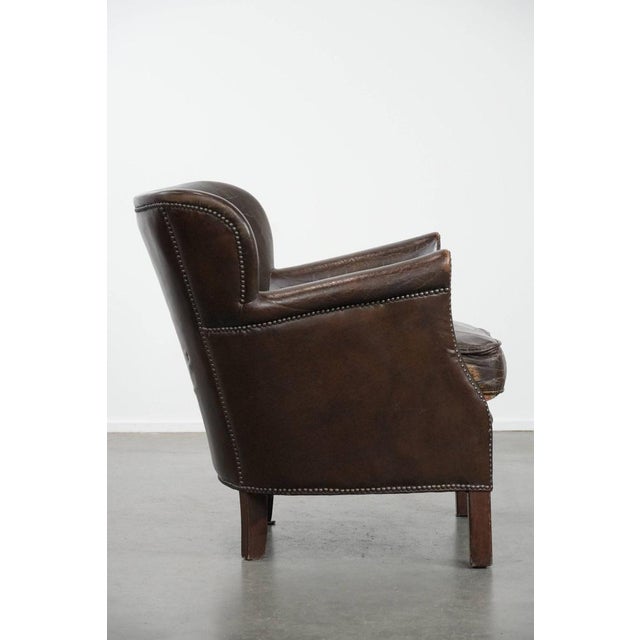 Dark Brown Armchair in Cowhide with a Reversible Kelim Seat Cushion For Sale - Image 4 of 17