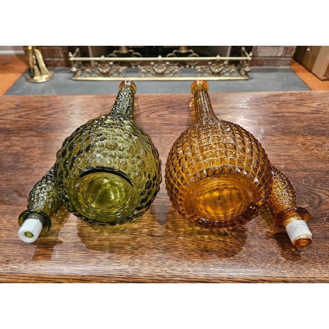 Pair of Vintage Glass Genie Bottles - Amber Diamond and Green Hobnail For Sale - Image 15 of 15