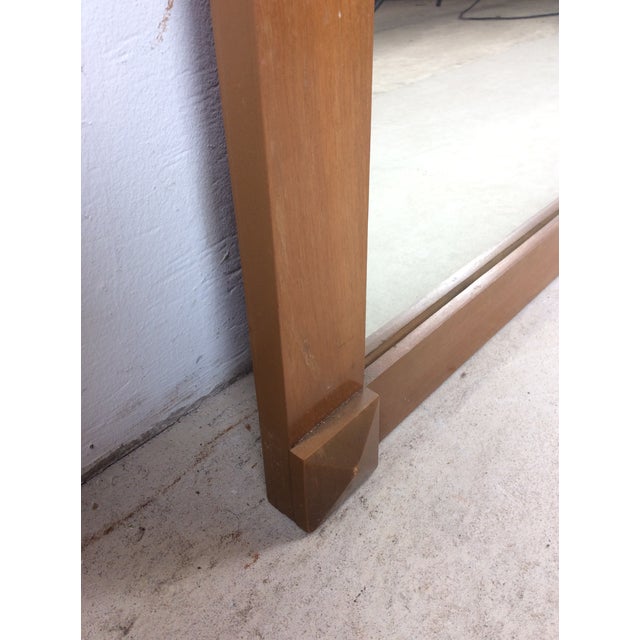 Mid Century Modern Long Rectangular Wall Mirror With Brass Accented Wood Frame For Sale - Image 10 of 15
