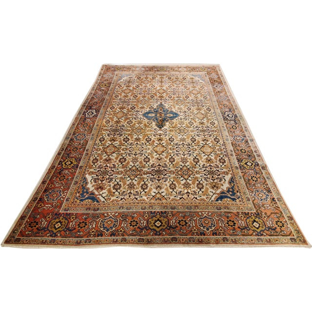 Antique Persian Sultanabad Carpet, Wool Ivory, Blue, Oriental Rug Hand Knotted For Sale - Image 10 of 11