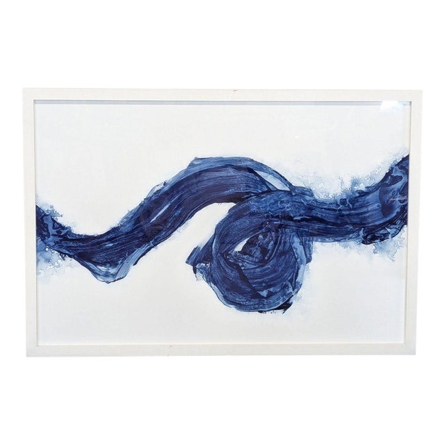 Maker & Moss “Pushing Paint” Abstract Blue Brushstroke Painting – Framed Wall Art For Sale