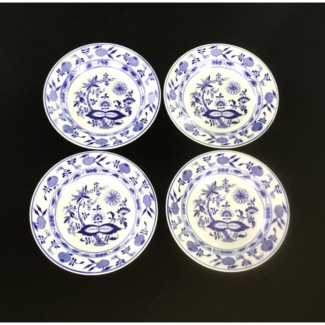 Early 1900’s Set of four porcelain Villeroy & Boch Saxony blue onion flow blue large soups -the onion pattern was designed...
