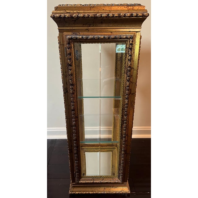 Neiman Marcus Italian Antiquated Gold-Gilt Pedestal Small Curio Cabinet Vitrine Display For Sale - Image 9 of 12