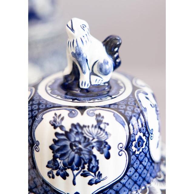 Large Mid-Century Dutch Delft Lidded Ginger Jars Vases - A Pair For Sale - Image 10 of 14