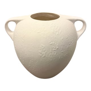 Large White Gesso Finish Textured Plaster Vase From 80's For Sale