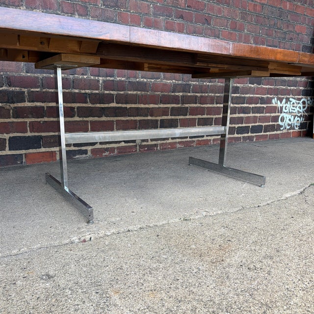 Mid 20th Century Scandinavian Modern Rosewood and Walnut Extension Dining Table With Chrome Base For Sale - Image 5 of 12