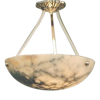 Antique French Alabaster Lighting Bowl With Markings and Nickel Hardware For Sale