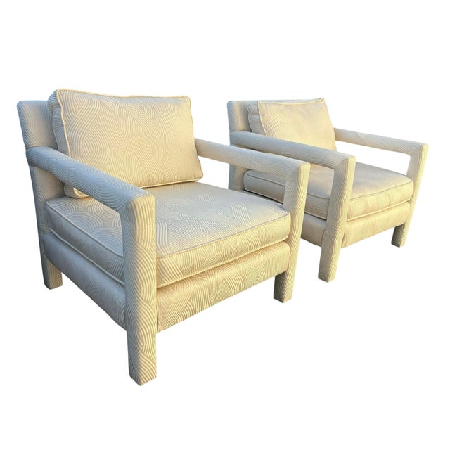 Mid-Century Modern Vintage Upholstered Parsons Arm Chairs- A Pair For Sale - Image 3 of 10