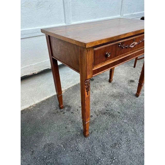 Wood Early 20th Century Antique French Provincial Style Carved Library Table Desk For Sale - Image 7 of 9