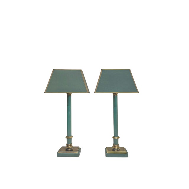 A very elegant set of table lamps by Kullmann Nederland, dating from the 1970s. Finished in a classic green colour with...