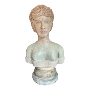 French Indonesia Carved and Painted Wood Female Bust Figure