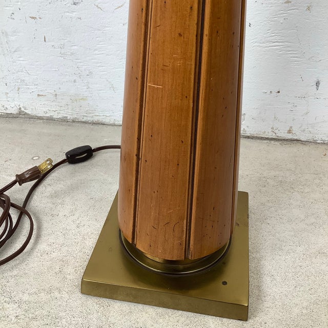 Mid 20th Century Sculptural Mid-Century Modern Walnut and Brass Table Lamp With Oversized Drum Shade For Sale - Image 9 of 12