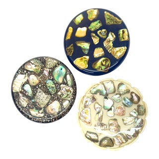 Mid-Century Resin & Abalone Trivet Curation - Group of 3 For Sale