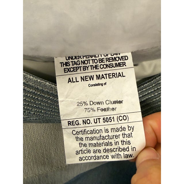 Striated Blue With White Ticking Stripe Throw Pillows, Set of Three For Sale - Image 4 of 12