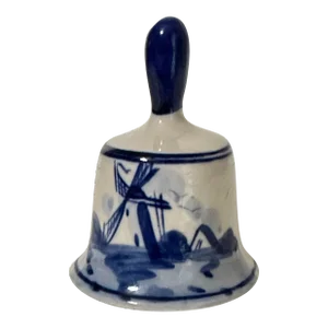 Vintage 20th Century Hand Painted Blue Delft Windmill Miniature Hand Bell