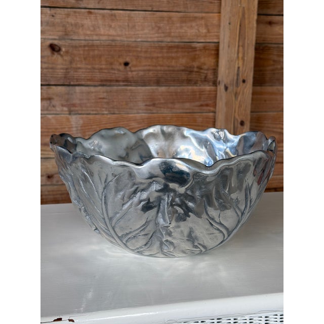 Vintage Cabbage-Form Cast Metal Decorative Bowl With Pewter-Tone Finish For Sale - Image 11 of 11