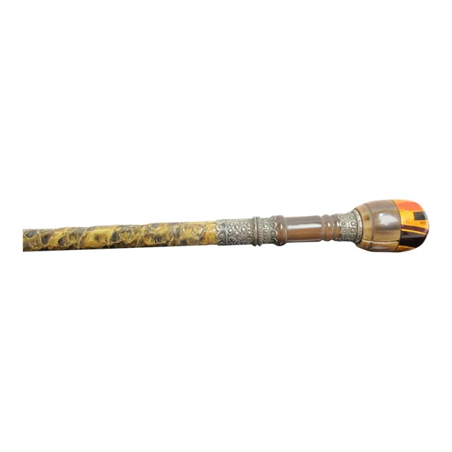 Natural Horn & Snakeskin Antique Walking Stick Gadget Cane With Hidden Corkscrew For Sale
