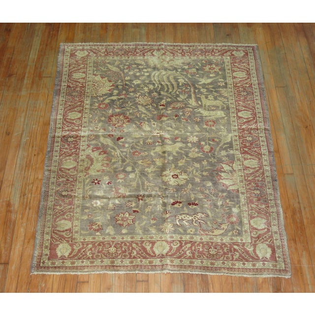 Gray Early 20th Century Zabihi Collection Gray Animal Motif Turkish Fine Sivas Rug - 4'4" x 5'5" For Sale - Image 8 of 8