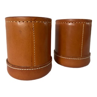 Vintage Pair of Hand Stitched Leather Dice Cups For Sale
