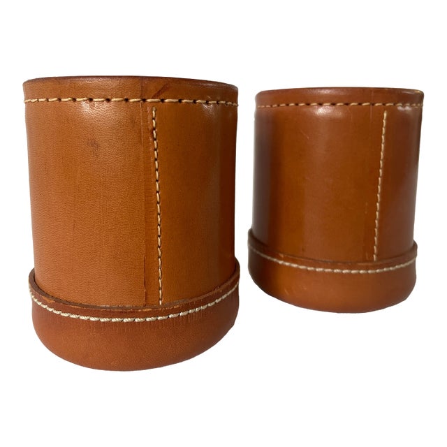 Vintage Pair of Hand Stitched Leather Dice Cups For Sale