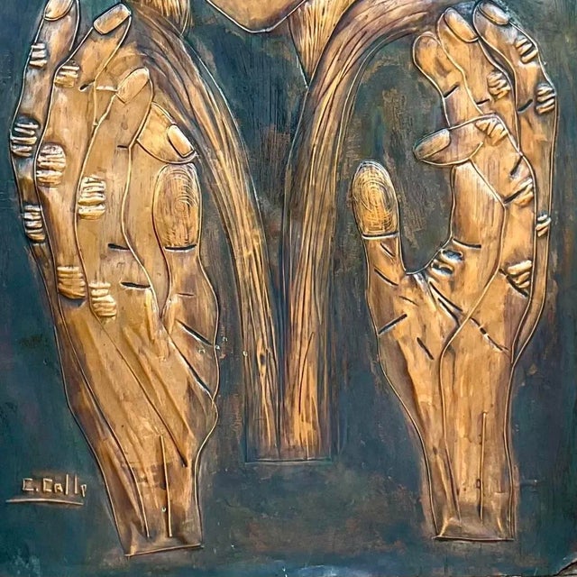 Vintage Signed Hand Hammered Copper Face For Sale - Image 11 of 14