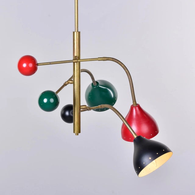 Brass Adjustable Three Light Brass and Multi Colored Fixture Attributed to Stilnovo For Sale - Image 8 of 13