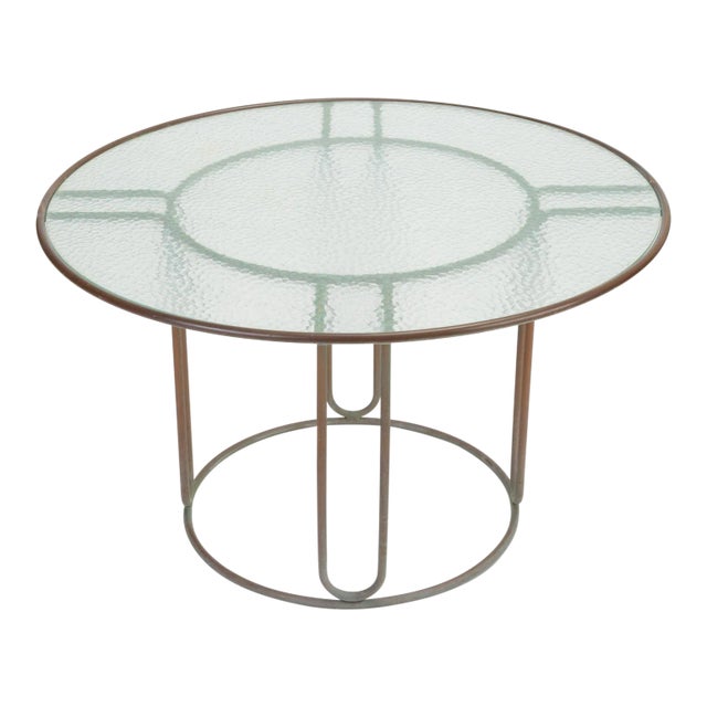 1960s Round Patio Table With Oxidized Bronze Frame by Walter Lamb for Brown Jordan, Attributed For Sale
