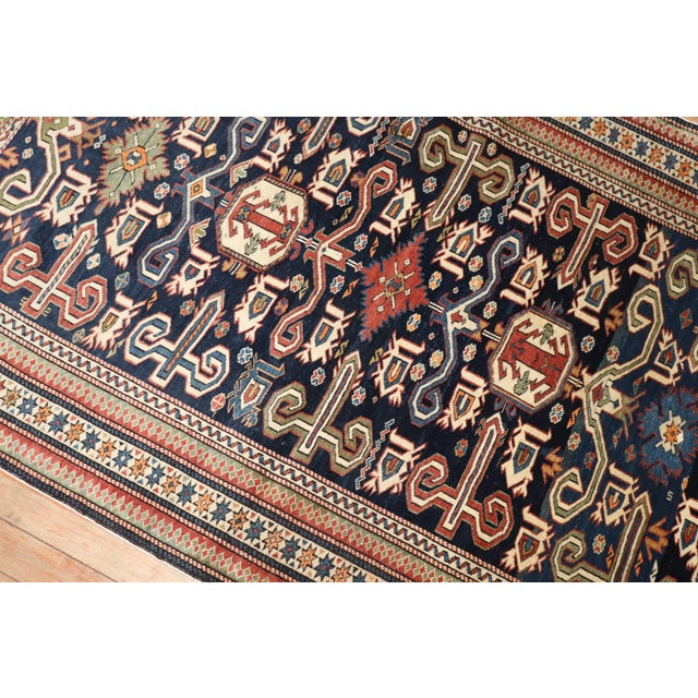 Early 20th Century Late 19th Century Antique Zabihi Collection Caucasian Perpedil Blue Rug - 3'5" X 5'1" For Sale - Image 5 of 17
