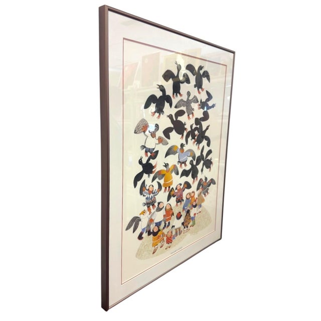 Vintage Rie Muñoz "Guillemot Legend" Framed Art Print – 1988 Alaskan Folk Art Illustration. For Sale - Image 4 of 9