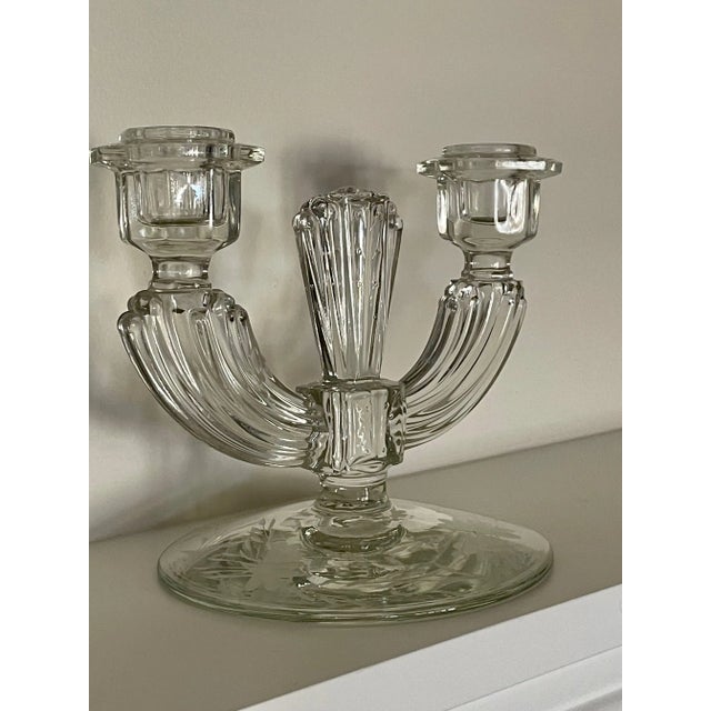 Mid-Century Modern Vintage Art Deco Glass Double Taper Candlesticks, a Pair For Sale - Image 3 of 7
