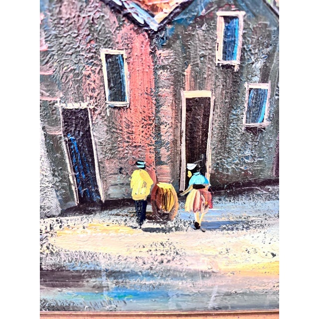 This Vintage Framed Oil Painting Is Signed "Mary Botto" and Depicts a Charming European Village Street Scene With Old-World Stone Buildings. For Sale - Image 12 of 12